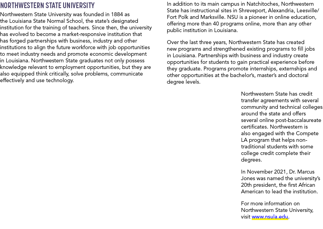 Northwestern State University Northwestern State University was founded in 1884 as the Louisiana State Normal School,...