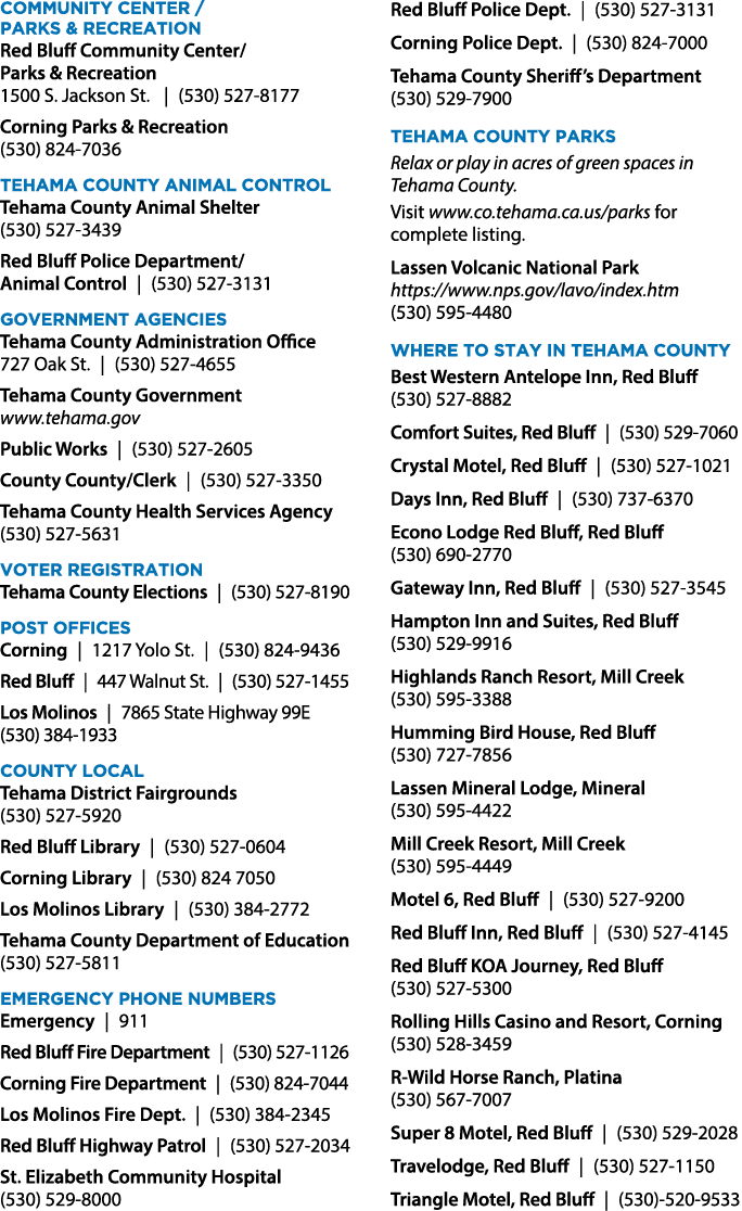 COMMUNITY CENTER / PARKS & RECREATION Red Bluff Community Center/ Parks & Recreation 1500 S. Jackson St. | (530) 527 ...