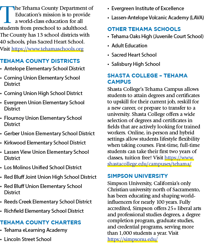 The Tehama County Department of Education’s mission is to provide a world class education for all students from presc...