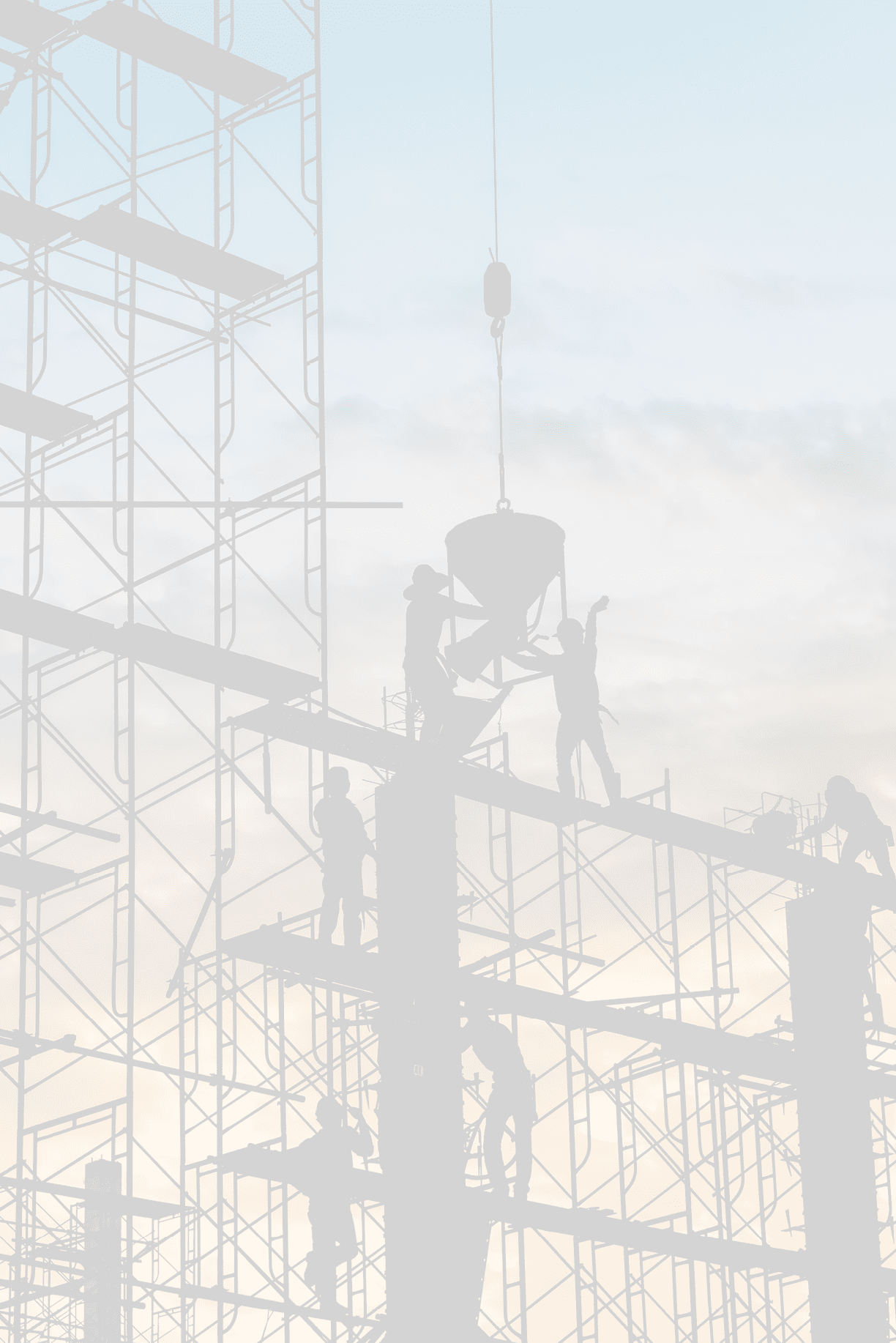 Silhouette of worker. Construction Building casting concrete work on scaffolding.