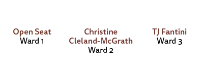 Open Seat Ward 1 Christine Cleland McGrath Ward 2 TJ Fantini Ward 3 