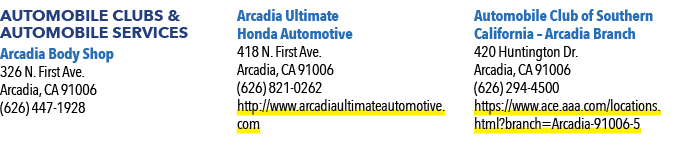 Automobile Clubs & Automobile Services Arcadia Body Shop 326 N. First Ave. Arcadia, CA 91006 (626) 447 1928 Arcadia U...