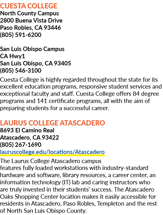 Cuesta College North County Campus 2800 Buena Vista Drive Paso Robles, CA 93446 (805) 591 6200 San Luis Obispo Campus...
