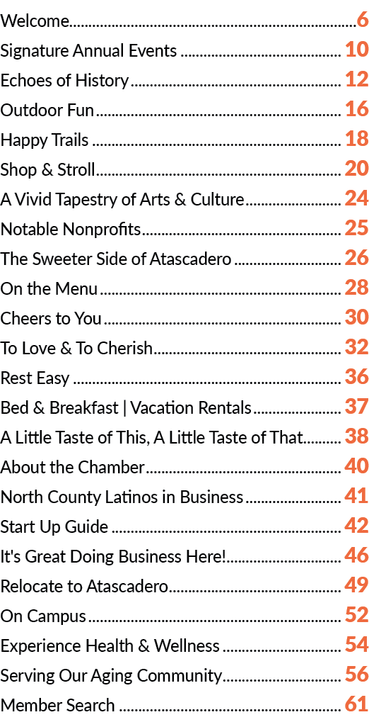 Welcome 6 Signature Annual Events 10 Echoes of History 12 Outdoor Fun 16 Happy Trails 18 Shop & Stroll 20 A Vivid Tap...