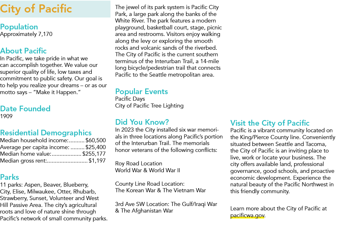 City of Pacific Population Approximately 7,170 About Pacific In Pacific, we take pride in what we can accomplish toge...