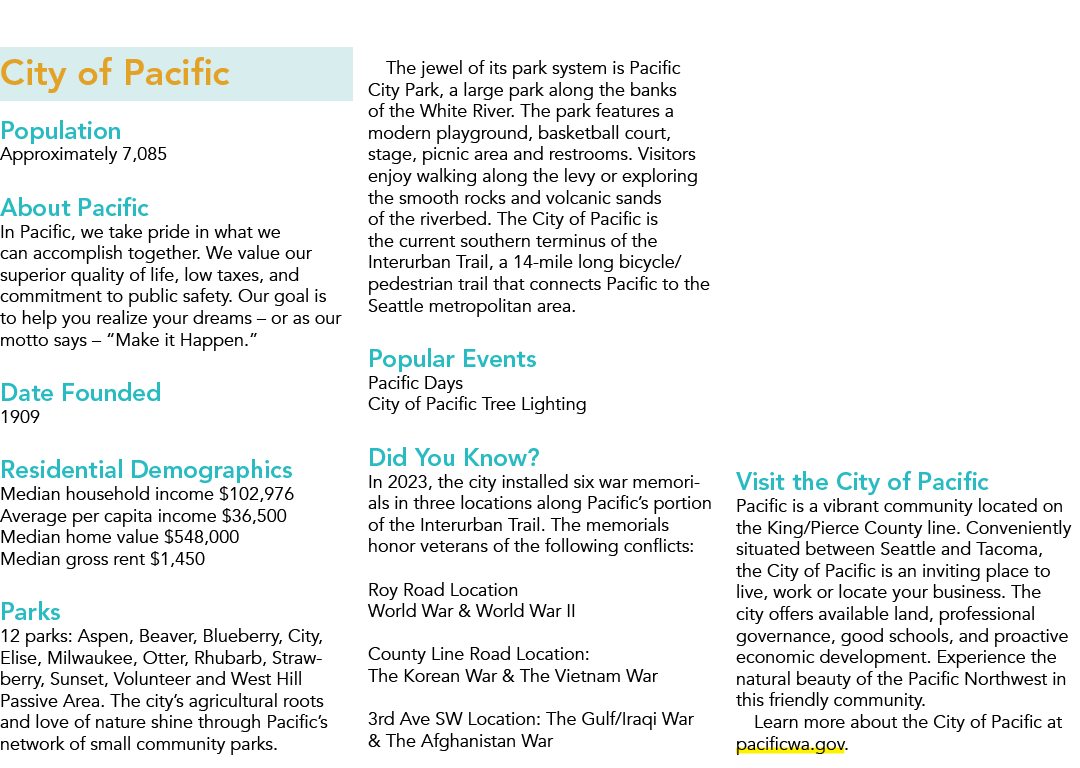 City of Pacific Population Approximately 7,085 About Pacific In Pacific, we take pride in what we can accomplish toge...