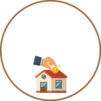 Man invests money in the house. Home is like a piggy bank. Vector illustration flat design. Isolated on white background. Coin in hand for the purchase of real estate. Construction financing.