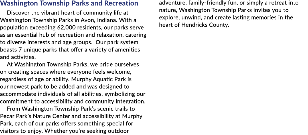 Washington Township Parks and Recreation Discover the vibrant heart of community life at Washington Township Parks in...
