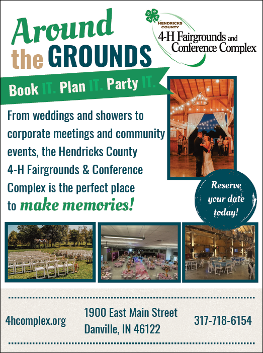 A flyer for a party at the Hendricks County 4H Fairgrounds & Conference Complex. Description generated by AI