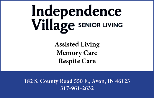 A blue and white sign with white letters that say “Independence Village Senior Living". Description generated by AI
