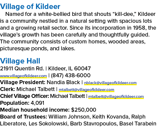 Village of Kildeer Named for a white bellied bird that shouts “kill dee,” Kildeer is a community nestled in a natural...