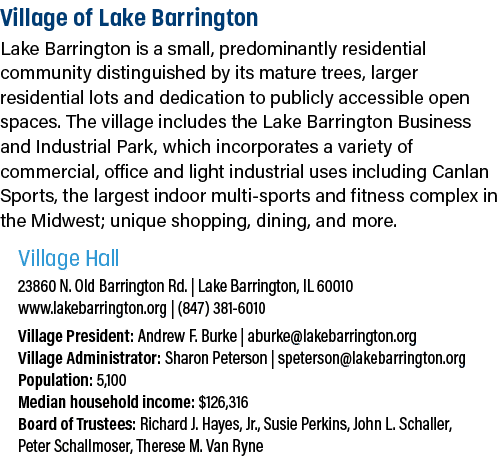 Village of Lake Barrington Lake Barrington is a small, predominantly residential community distinguished by its matur...