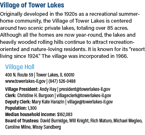 Village of Tower Lakes Originally developed in the 1920s as a recreational summer home community, the Village of Towe...