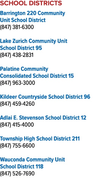 SCHOOL DISTRICTS Barrington 220 Community Unit School District (847) 381 6300 Lake Zurich Community Unit School Distr...