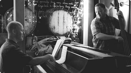 The RSS Trio playing their usual Thursday jam session at Honey Moon Alley Bar.