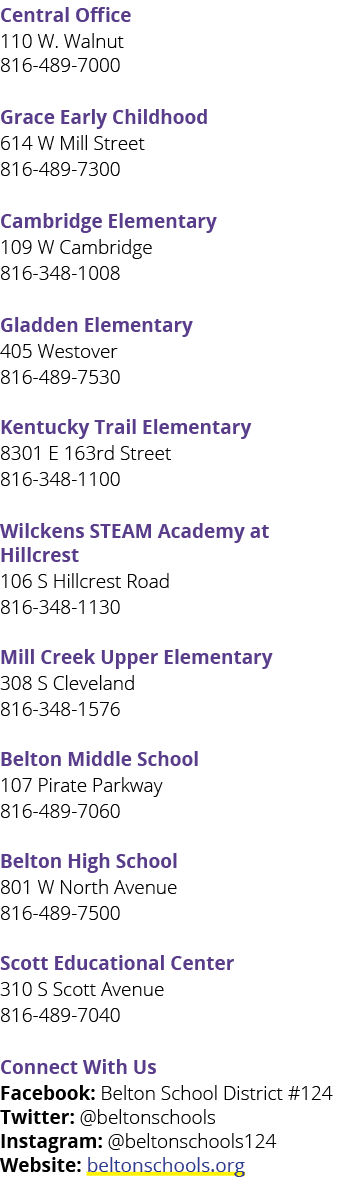 Central Office 110 W. Walnut 816 489 7000 Grace Early Childhood 614 W Mill Street 816 489 7300 Cambridge Elementary 1...