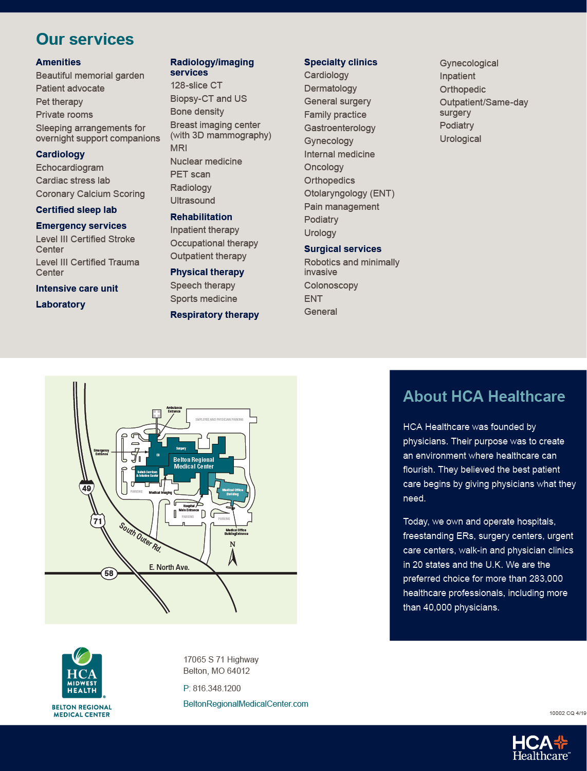 A brochure about HCA Healthcare, a healthcare company, with a map of their facilities. AI generated content