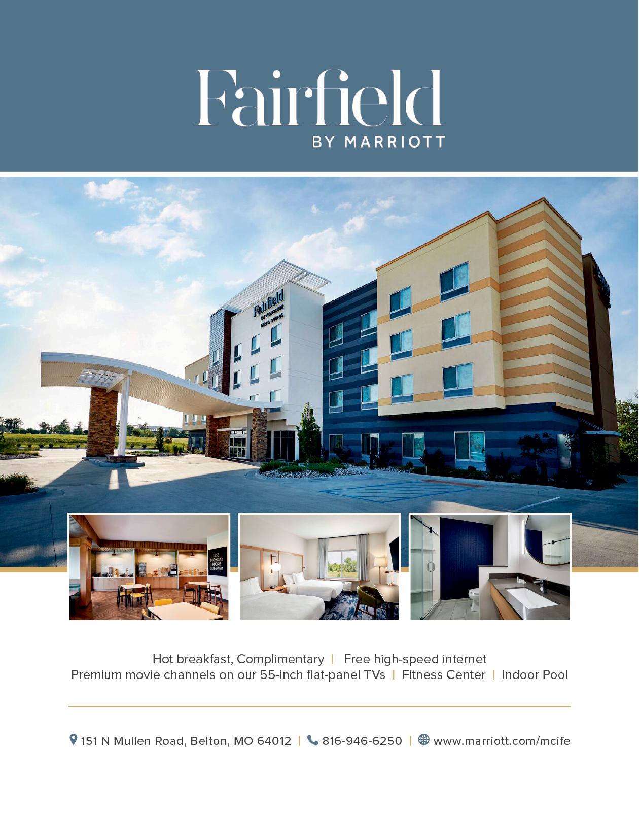 A hotel advertisement for Fairfield by Marriott. Description generated by AI