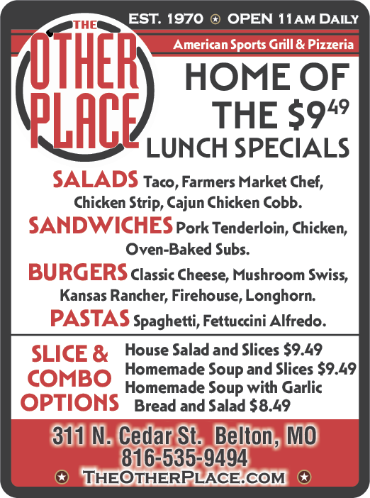 A menu for the Other Place restaurant lists their lunch specials, including sandwiches, pizzas, and pasta. AI generated content