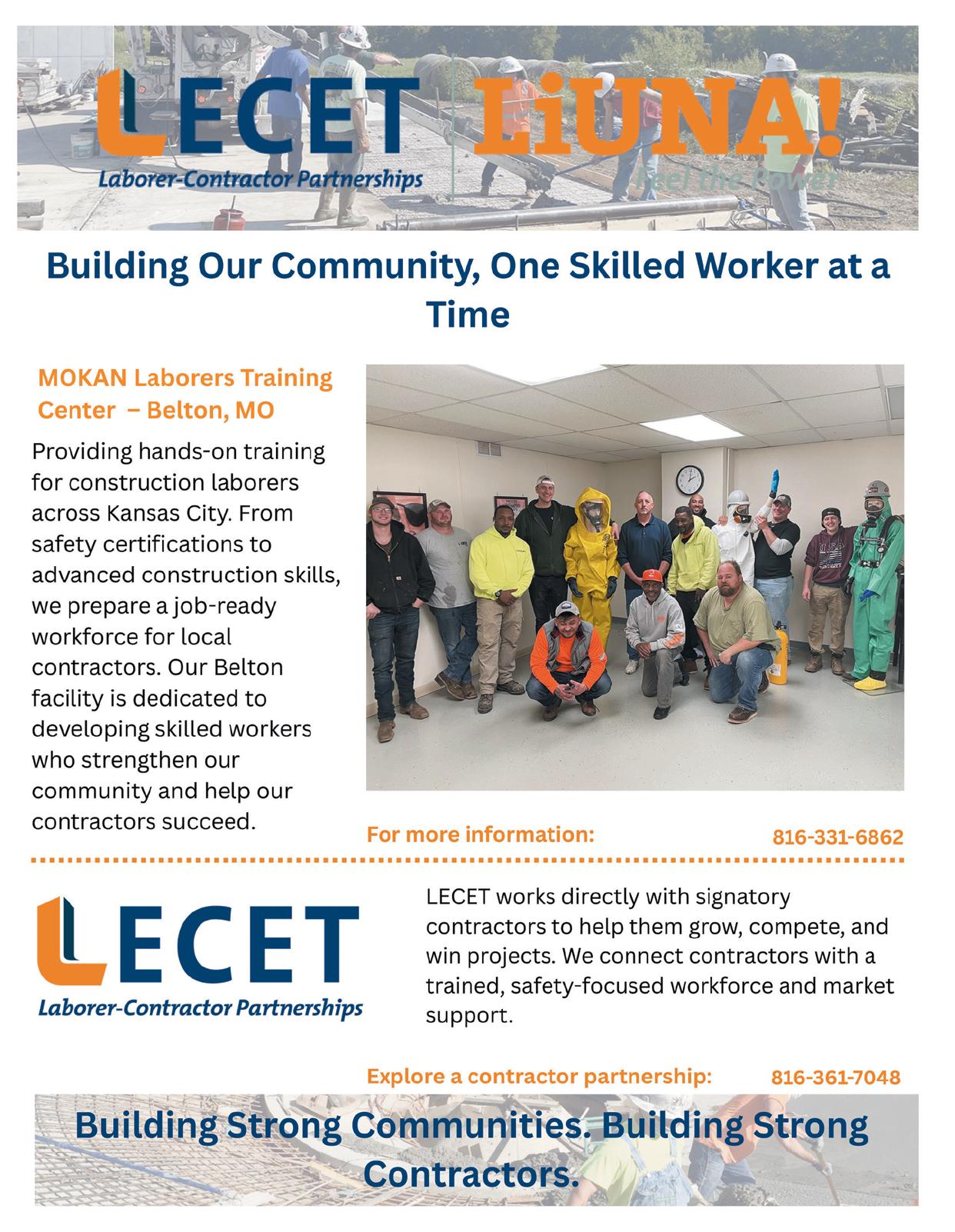 A flyer advertising a construction company called LECT. AI generated content