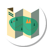 Paper map. Route, itinerary, trail, hiking. Tourism concept. illustration can be used for topics like camping, trekking, navigation, guide