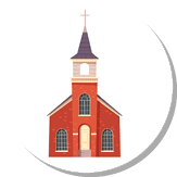 Urban retro colonial style church building cartoon vector illustration. Old religious building, Victorian christian temple with cross on spire isolated on white background