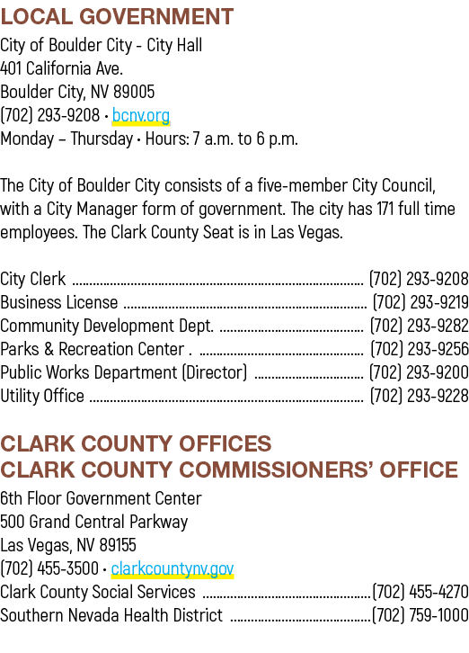 LOCAL GOVERNMENT City of Boulder City City Hall 401 California Ave. Boulder City, NV 89005 (702) 293 9208 • bcnv.org ...