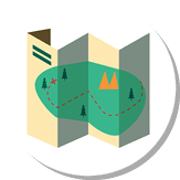 Paper map. Route, itinerary, trail, hiking. Tourism concept. illustration can be used for topics like camping, trekking, navigation, guide