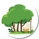 Summer and autumn illustration with a cozy shop and a street lamp for relaxing under the trees. Vector set of two illustrations on whit