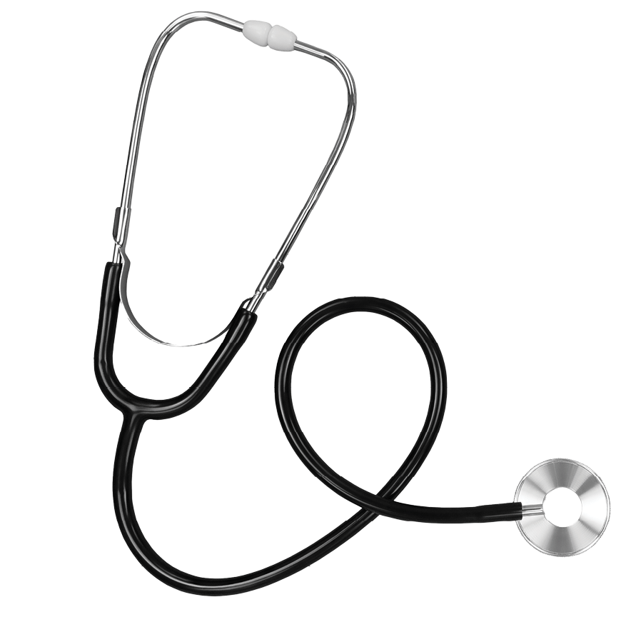 Black stethoscope isolated on a white background. Stock photo.