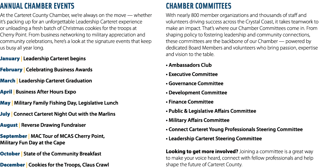 Annual Chamber Events At the Carteret County Chamber, we’re always on the move — whether it’s packing up for an unfor...