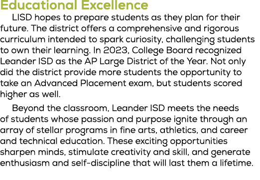 Educational Excellence LISD hopes to prepare students as they plan for their future. The district offers a comprehens...