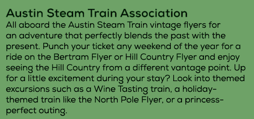 ﻿Austin Steam Train Association All aboard the Austin Steam Train vintage flyers for an adventure that perfectly ble...