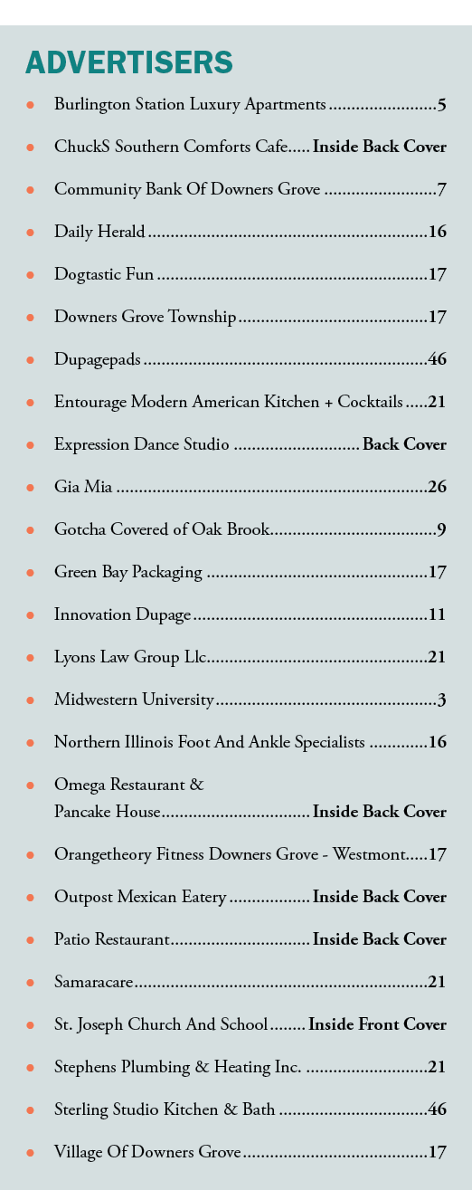 ADVERTISERS ● Burlington Station Luxury Apartments 5 ● ChuckS Southern Comforts Cafe Inside Back Cover ● Community Ba...