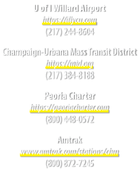 U of I Willard Airport https://iflycu.com (217) 244 8604 Champaign Urbana Mass Transit District https://mtd.org (217)...
