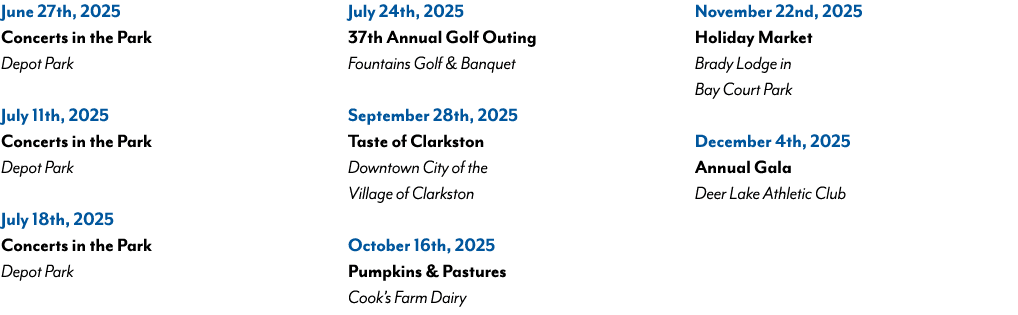 June 27th, 2025 Concerts in the Park Depot Park July 11th, 2025 Concerts in the Park Depot Park July 18th, 2025 Conce...