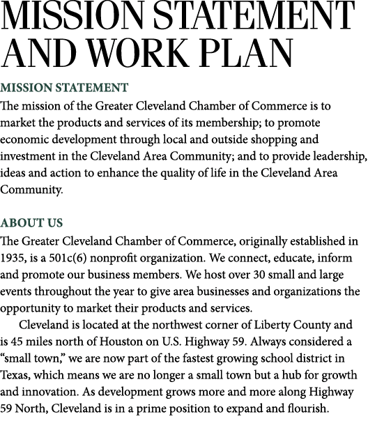 MISSION STATEMENT AND WORK PLAN MISSION STATEMENT The mission of the Greater Cleveland Chamber of Commerce is to mark...