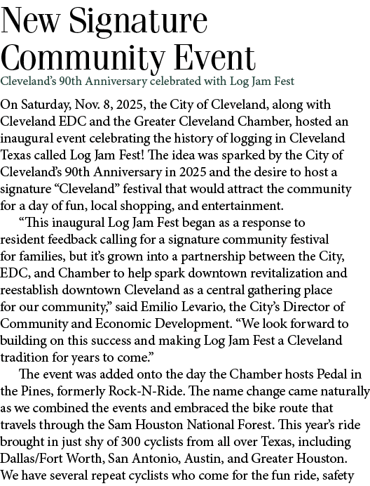 New Signature Community Event Cleveland’s 90th Anniversary celebrated with Log Jam Fest On Saturday, Nov. 8, 2025, th...