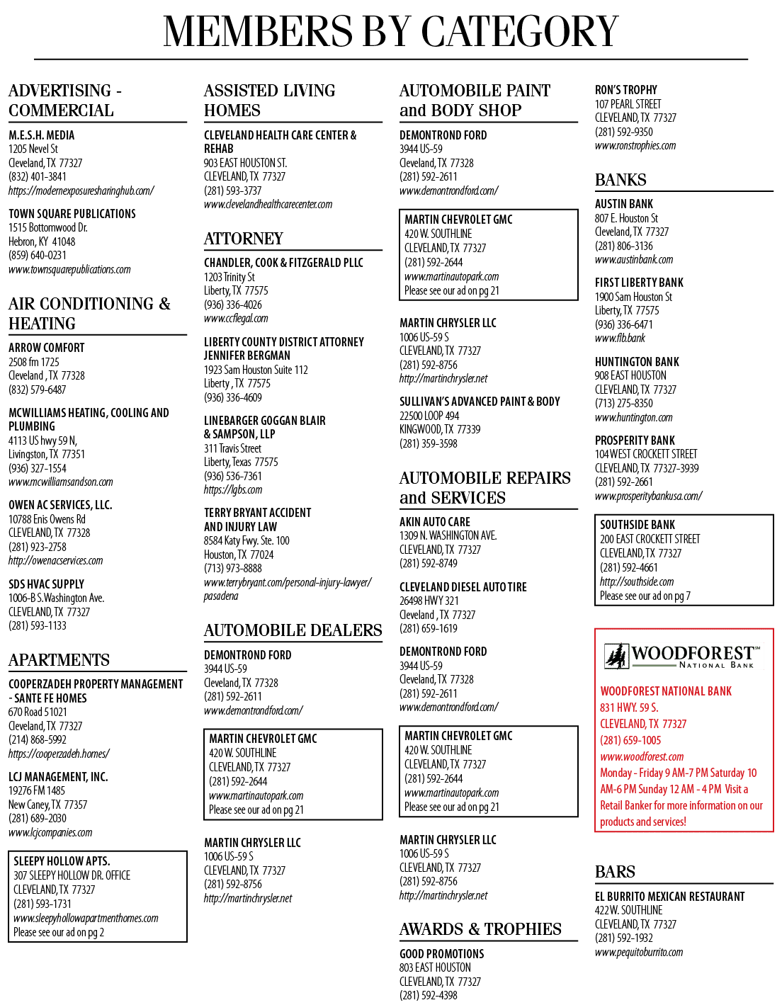 A list of categories and their respective businesses, including auto repair, air conditioning, and apartments. AI generated content