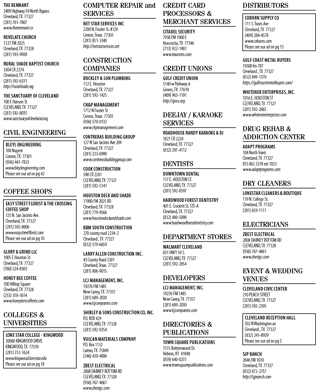 A list of businesses is displayed, including construction, credit unions, and electrical services. AI generated content