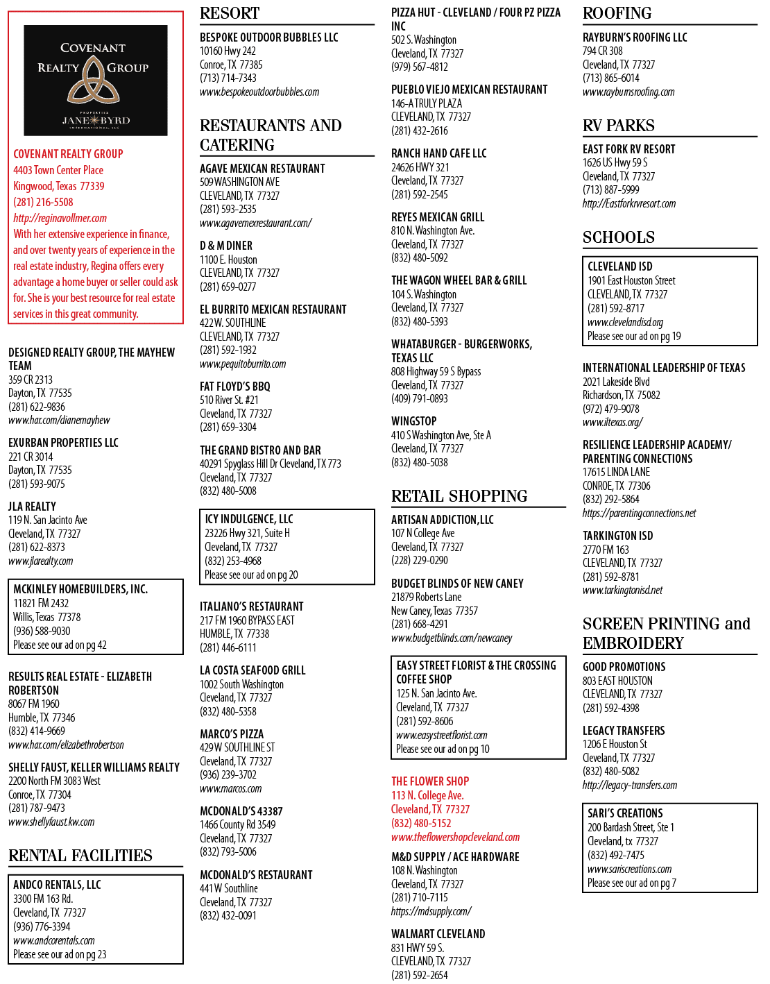 A list of businesses is displayed in a grid format, including a bank, a printing company, and a school. AI generated content