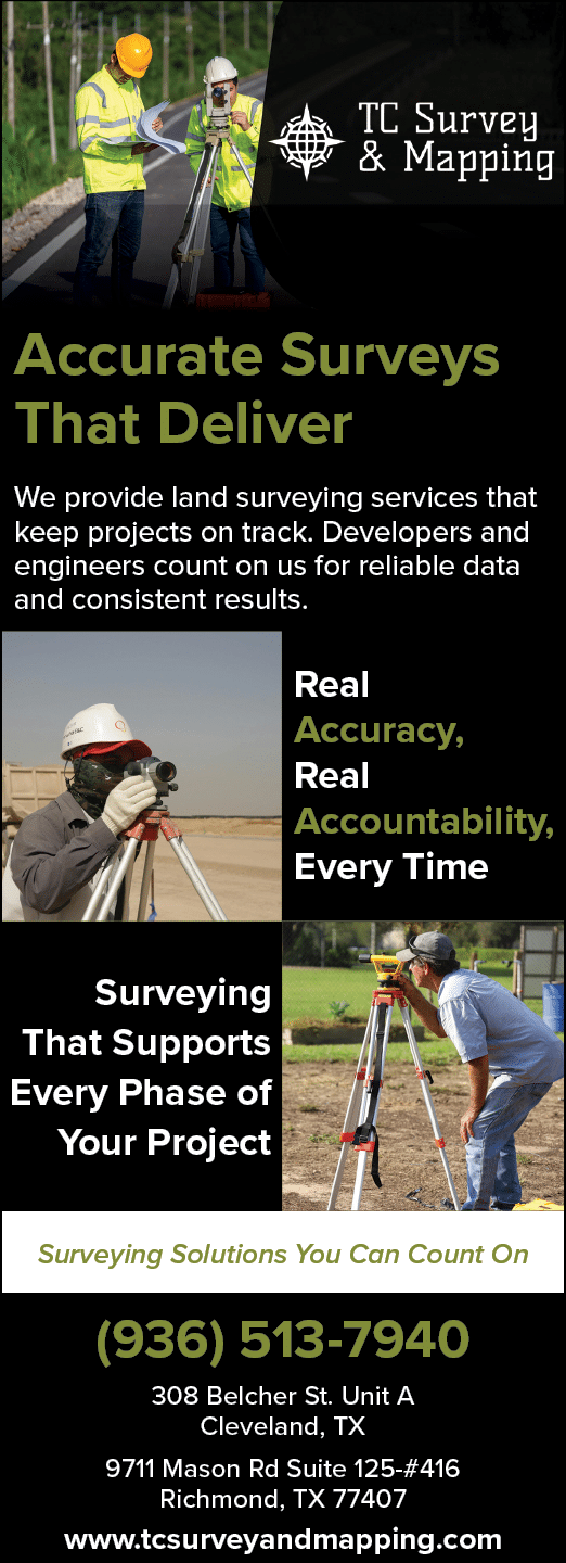 A flyer for T&C Survey & Mapping features a man holding a theodolite, a device used for surveying. The flyer also includes a picture of a man holding a tape measure. The flyer is advertising the company's land surveying services. AI generated content