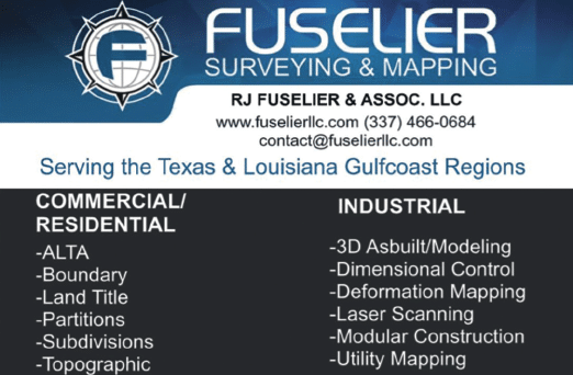 A flyer for Fuseler Surveying & Mapping, LLC, offering services in Texas and Louisiana. AI generated content