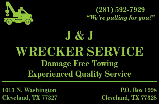A business card for J&J Wrecker Service, offering tow truck services. AI generated content