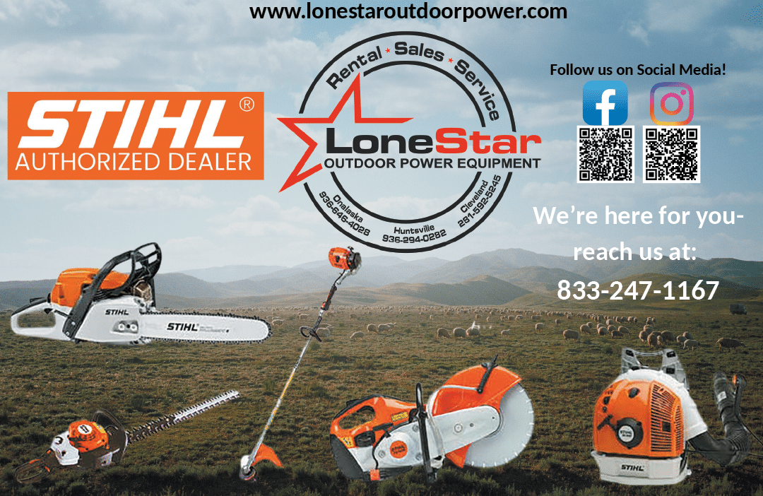 A Stihl advertisement showcases their outdoor power equipment. AI generated content