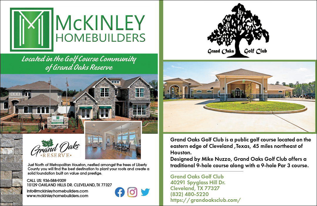 A flyer advertising a homebuilder in the golf course community of Grand Oaks. AI generated content