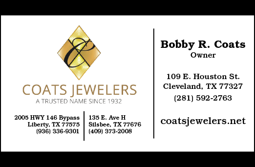A business card for Coats Jewelers in Cleveland, Texas. AI generated content