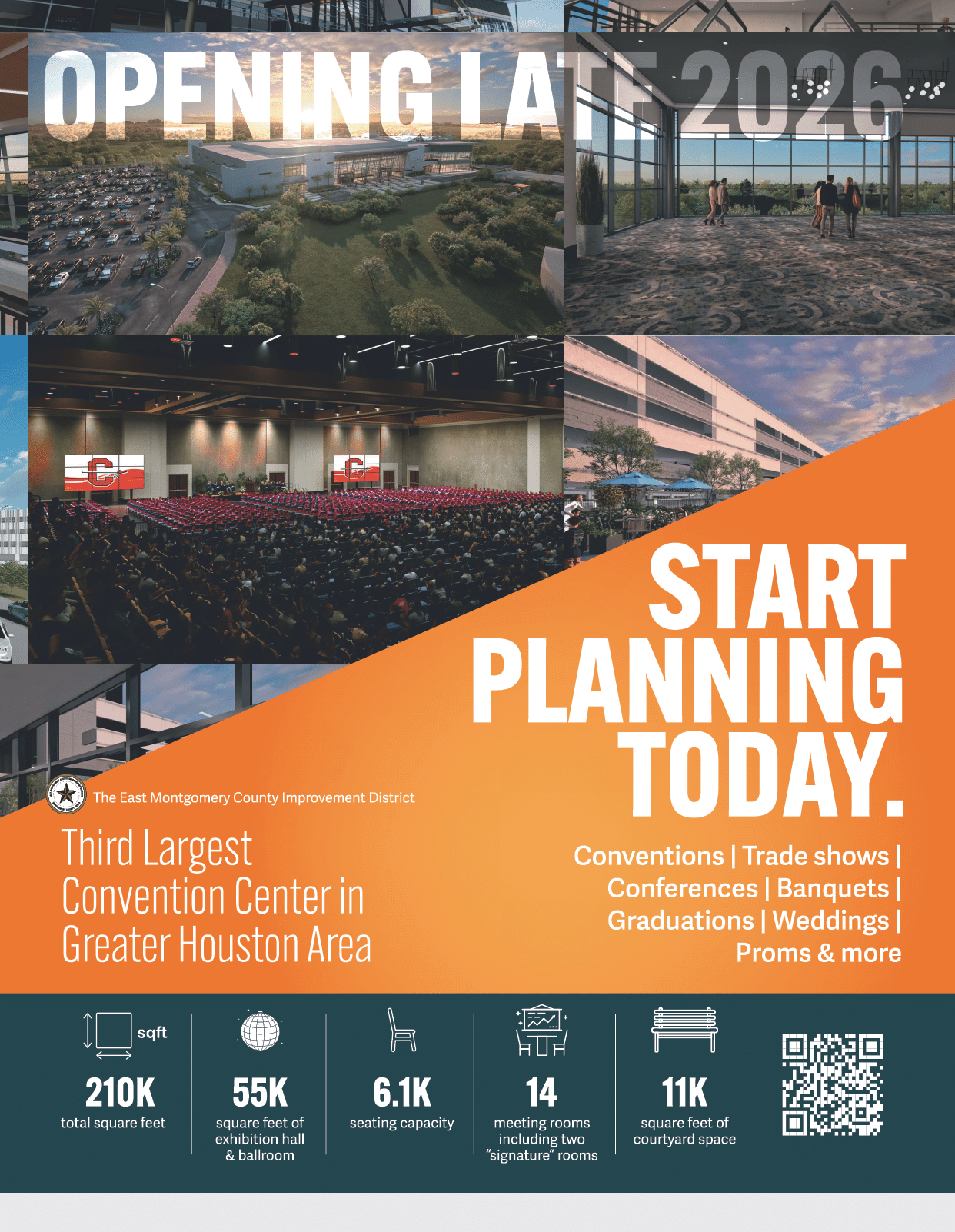 A flyer advertising the opening of a new convention center in 2020. AI generated content