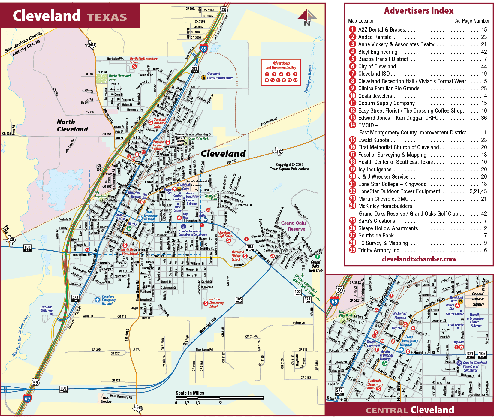 A map of Cleveland, Texas shows the streets and points of interest. AI generated content