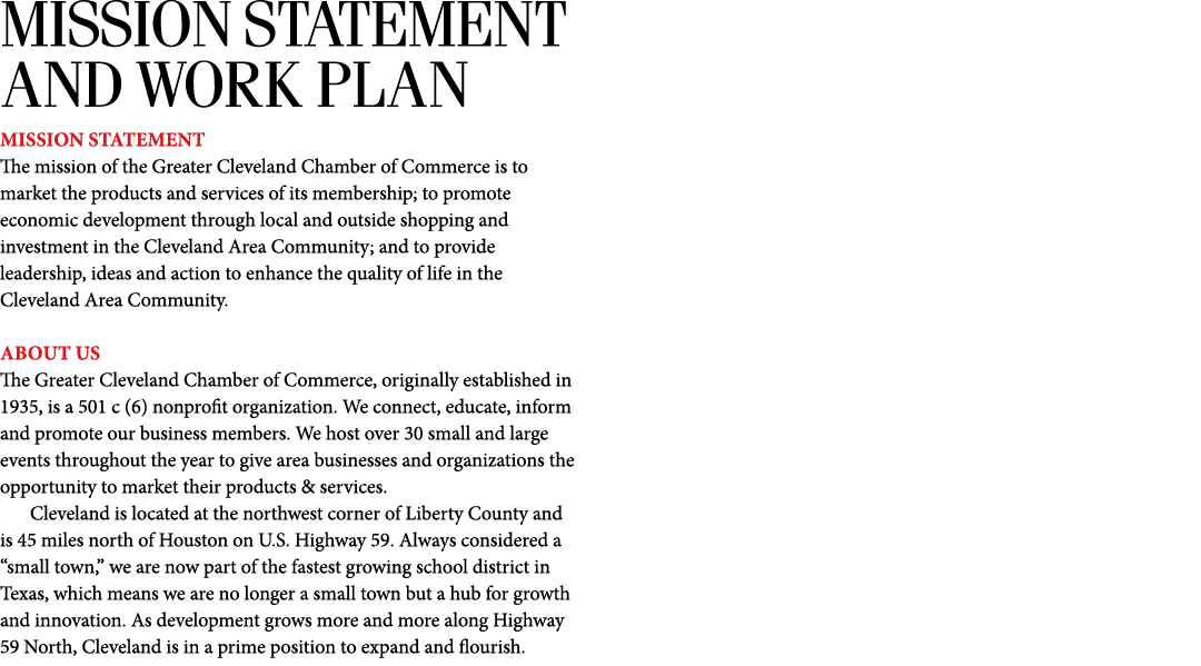 MISSION STATEMENT AND WORK PLAN Mission Statement The mission of the Greater Cleveland Chamber of Commerce is to mark...